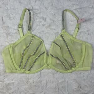 Victoria’s Secret Very Sexy Mesh Shine Strap Demi Bra Lime Green Low Cut 36D NWT